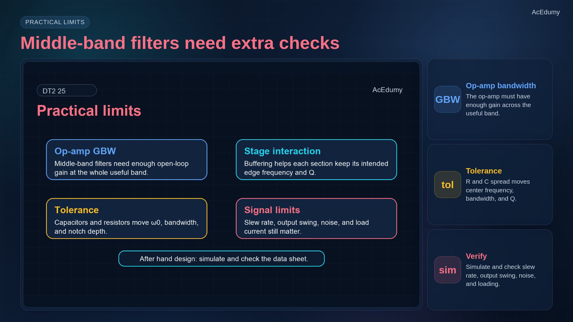 Reviewed same-video reference about active middle-band filter parameters, design workflow or practical checks.