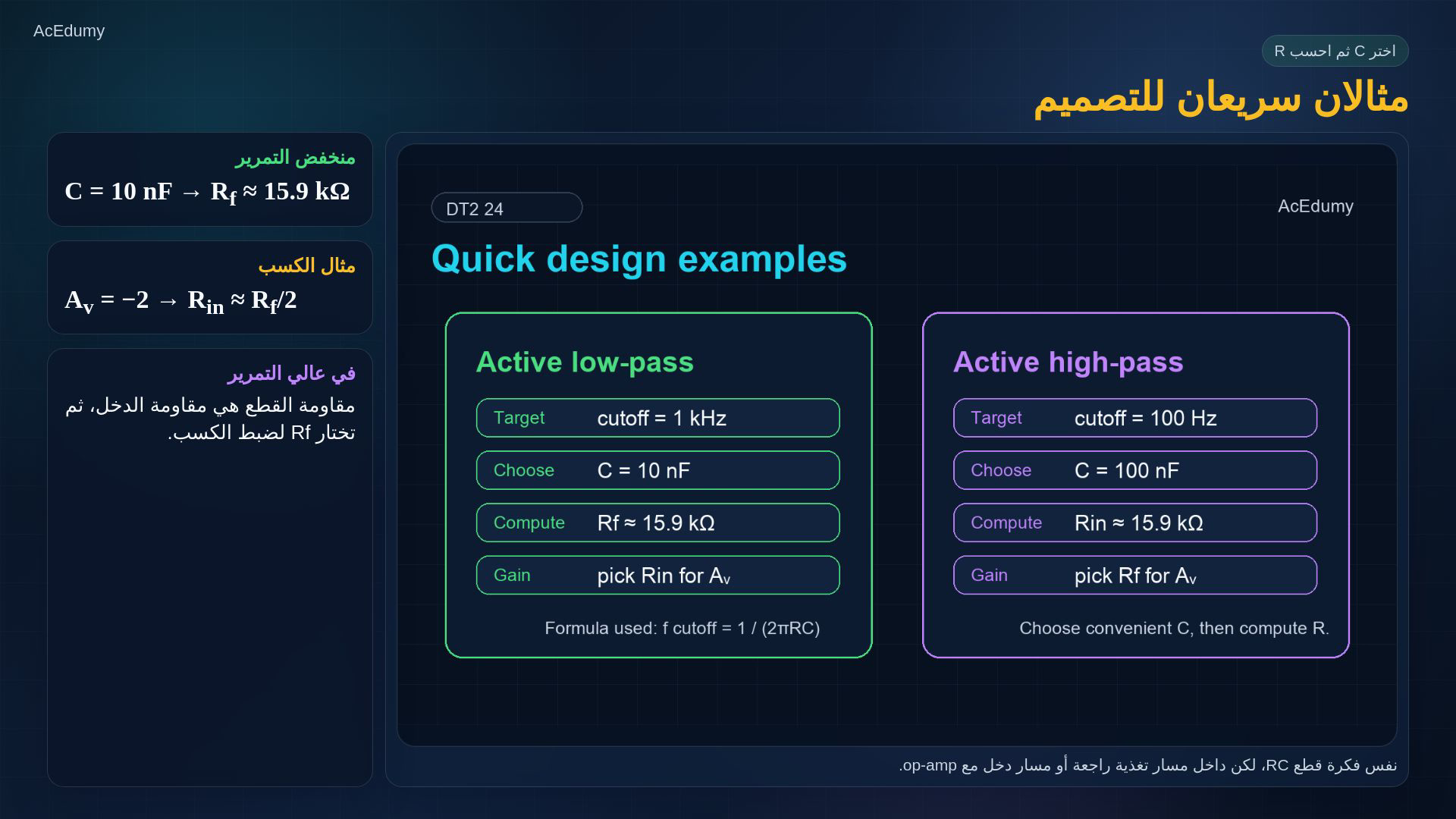 مرجع أصلي من الفيديو عن المرشحات الفعالة أو دائرة عالي التمرير أو مثال التصميم.