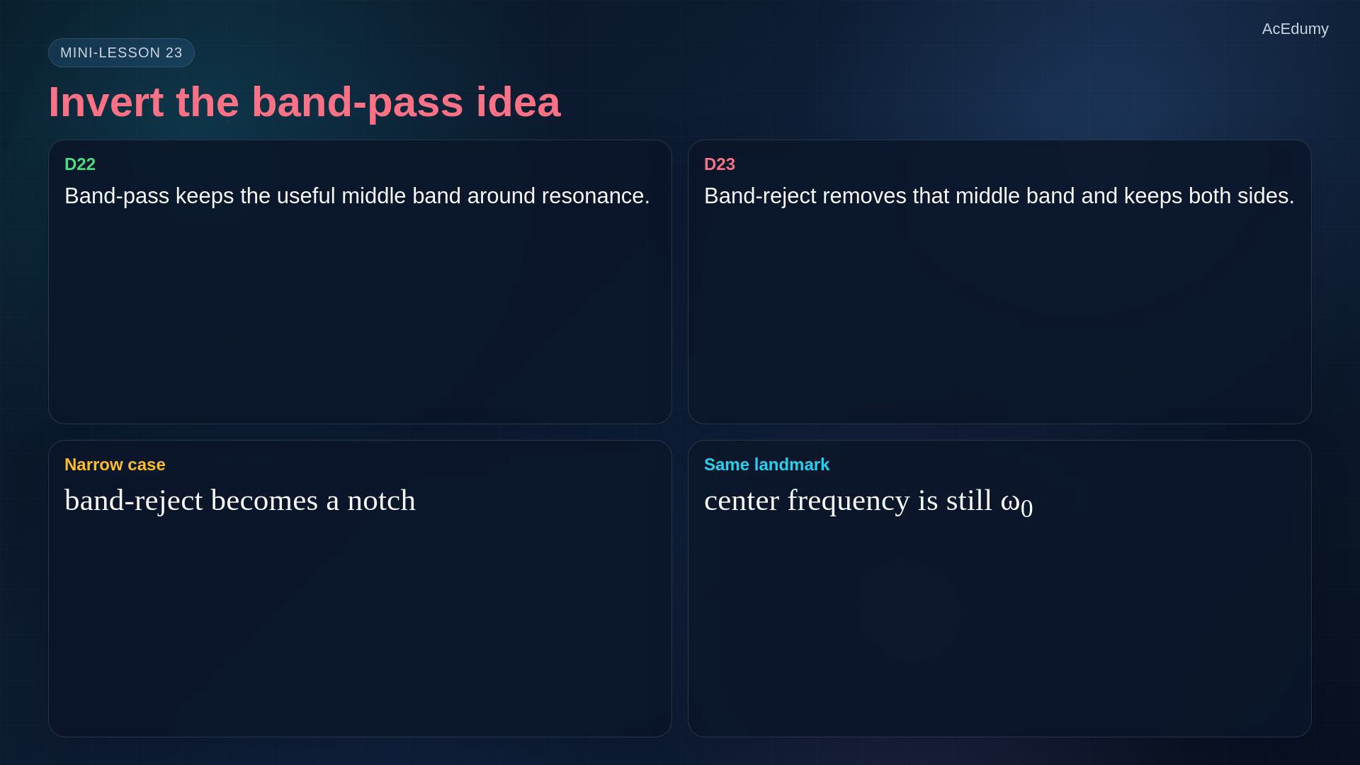 Reviewed reference card from the original English video about passive notch response, resonance, bandwidth or practical checks.