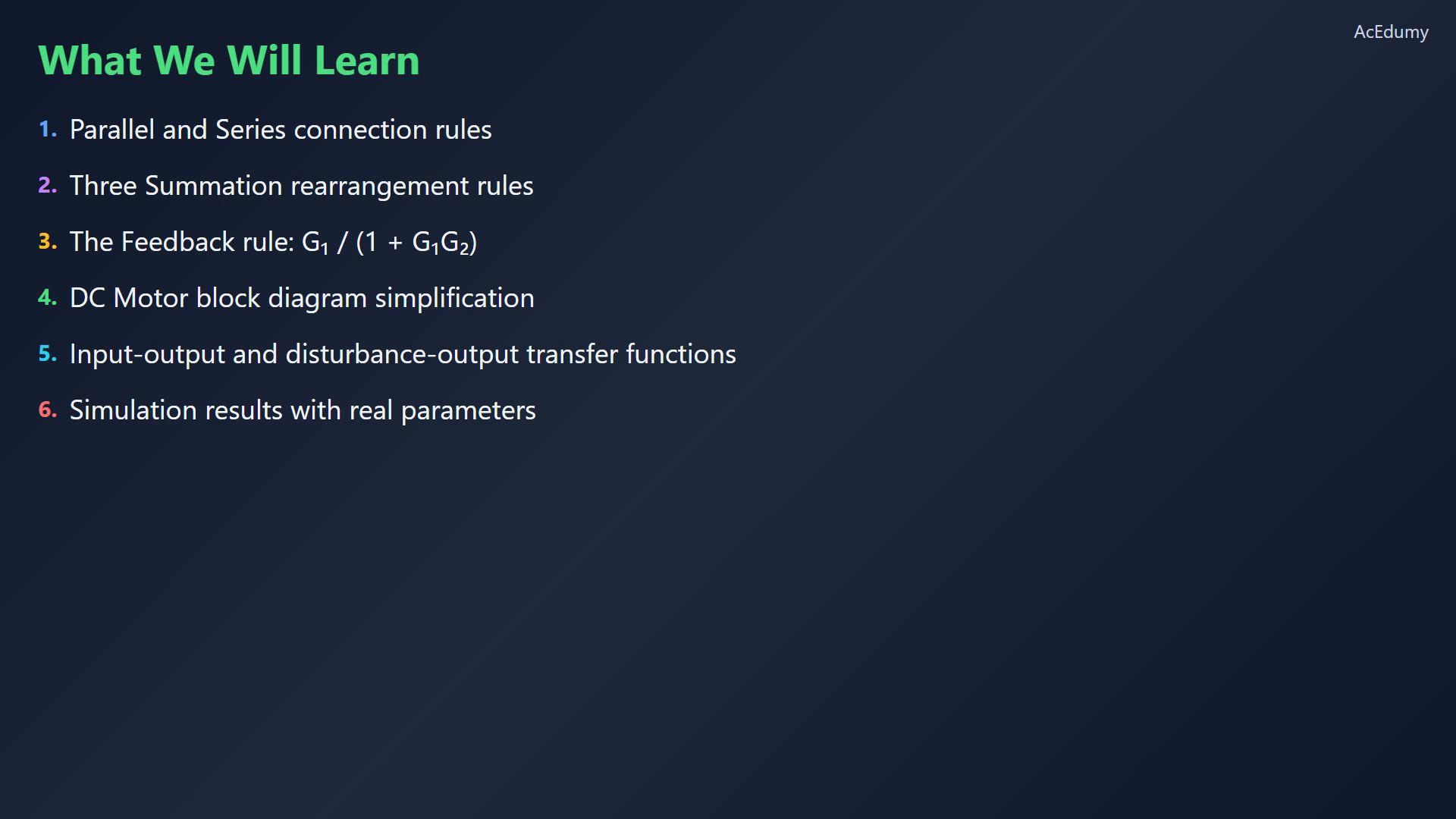 Existing lesson frame with a summation identity, feedback reduction or the motor voltage and load channels.