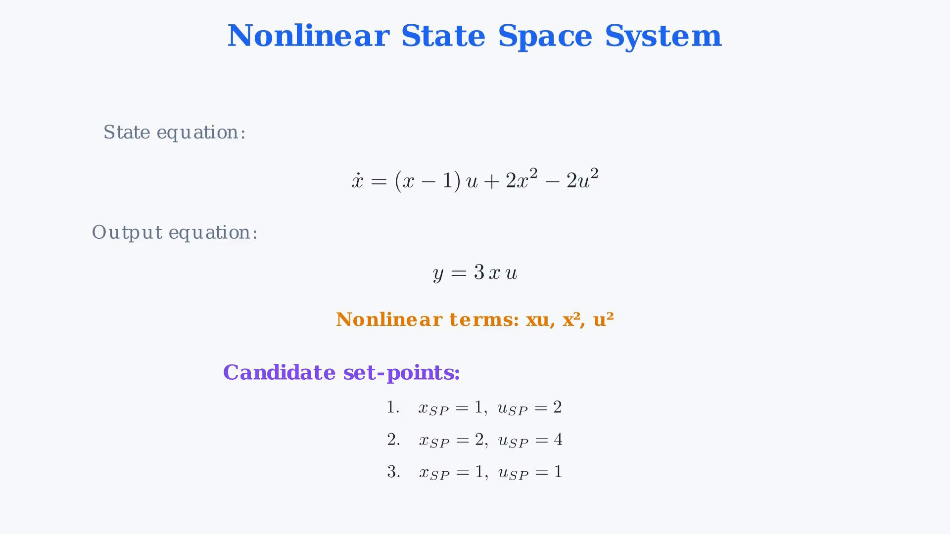Existing final-video frame showing the nonlinear equations, all three equilibrium substitutions, the four partial derivatives or the resulting deviation model.
