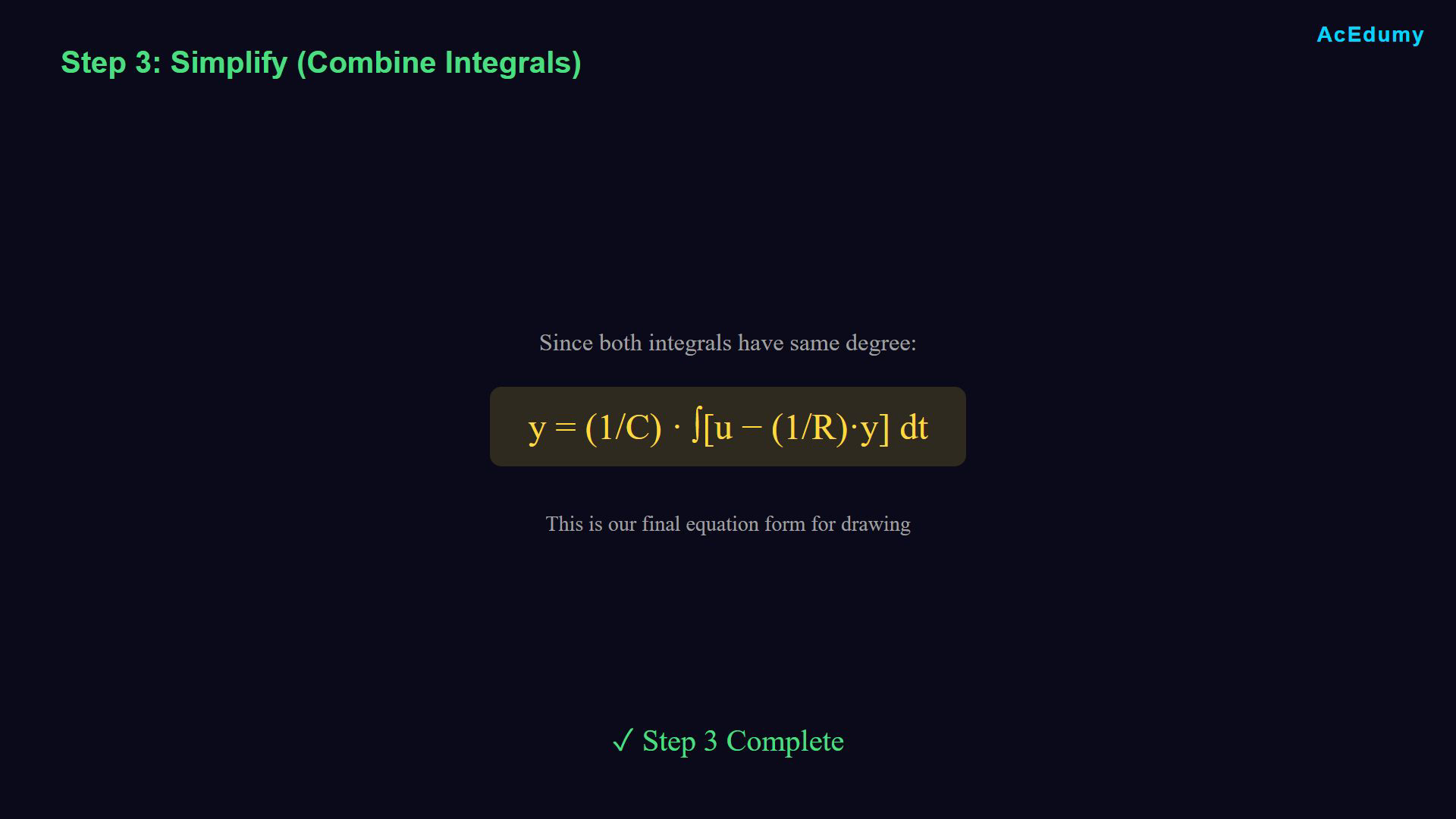 Existing lesson frame showing the RC equation, drawing procedure or an intermediate signal-flow construction.