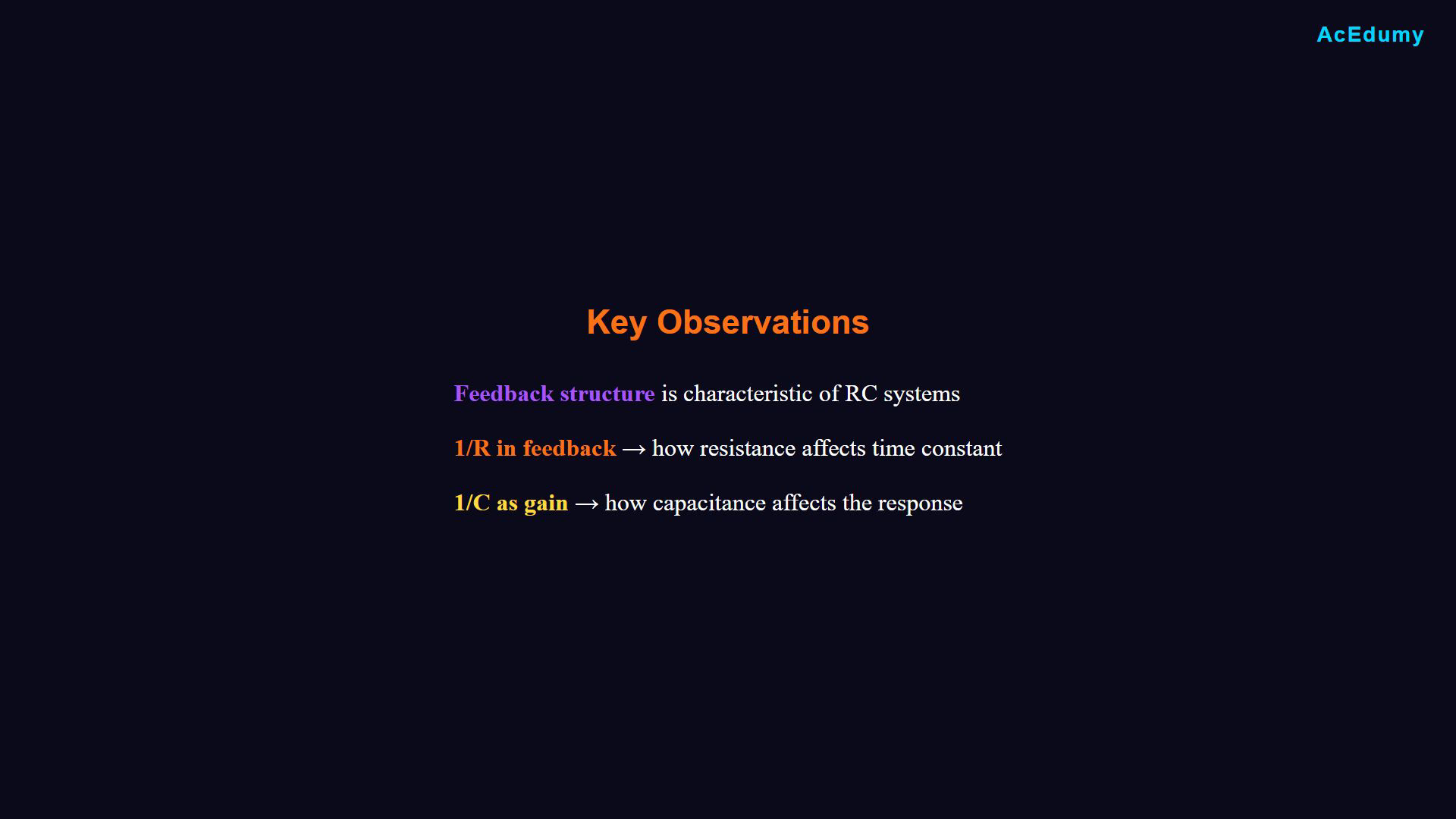 Existing lesson frame showing the RC equation, drawing procedure or an intermediate signal-flow construction.