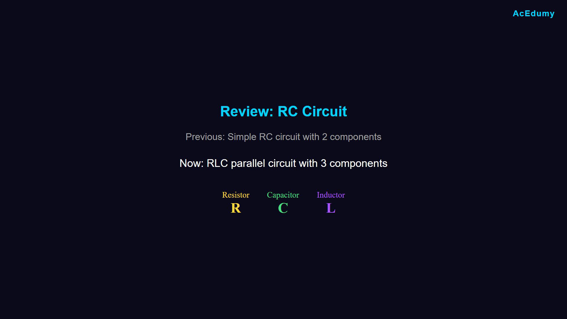 Existing English final-video frame showing the parallel RLC network, a branch equation or the resulting differential model.