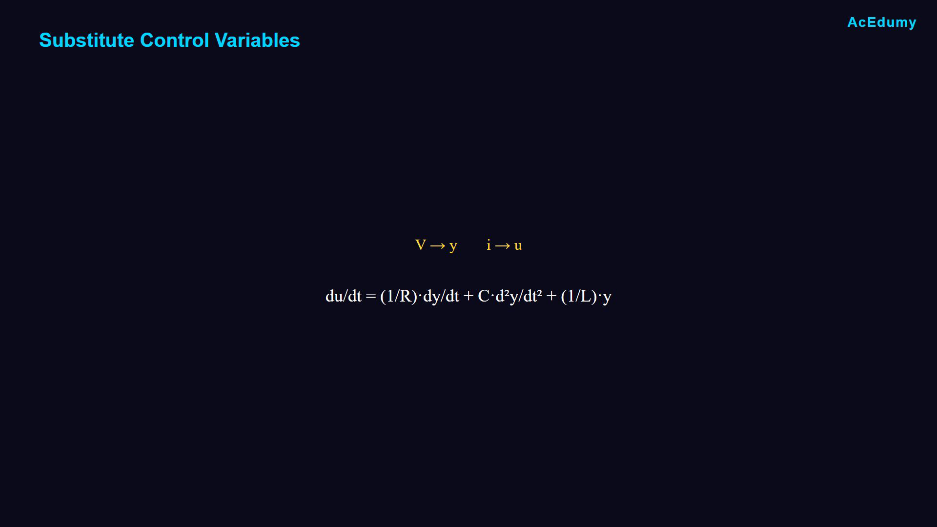Existing English final-video frame showing the parallel RLC network, a branch equation or the resulting differential model.