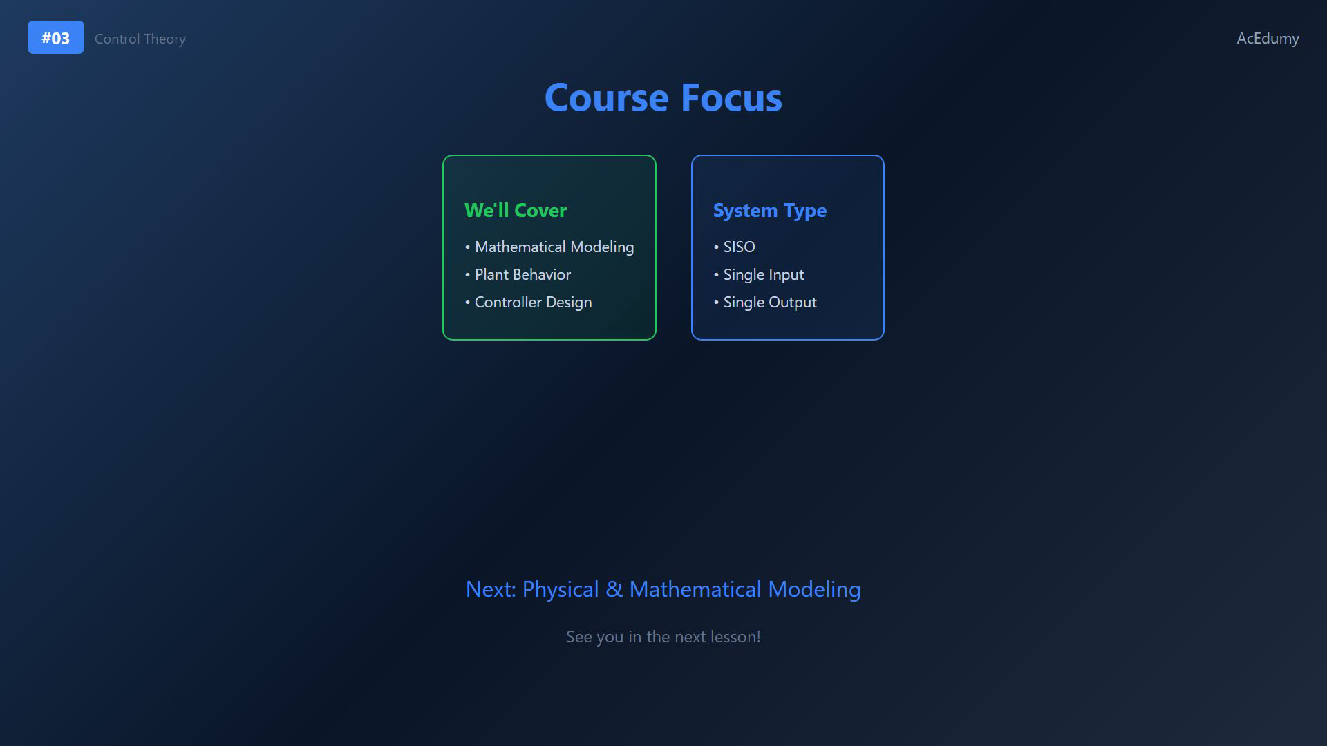 Existing Control Theory frame introducing engineering tasks, signal paths and solution procedure.