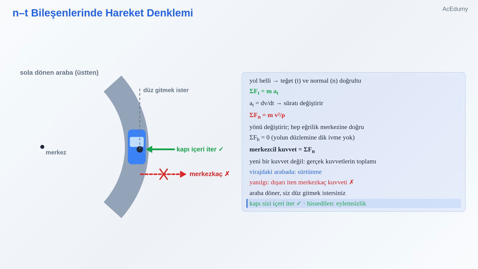 n–t Bileşenlerinde Hareket Denklemi
