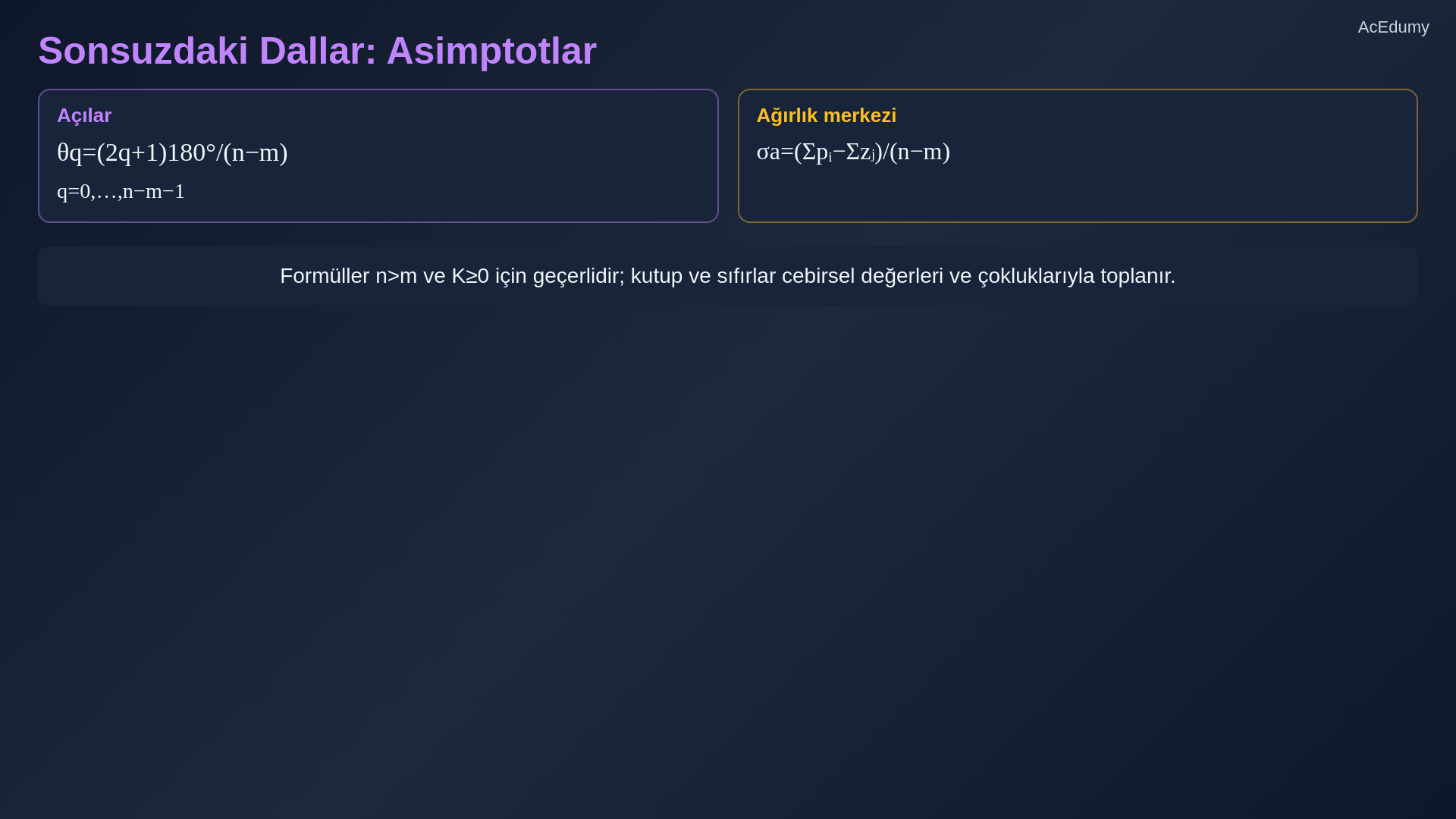Kök yer eğrisi dallarını, gerçek eksen kuralını, asimptotları, ayrılma noktalarını ve kararlılık sınırını gösteren ders karesi.