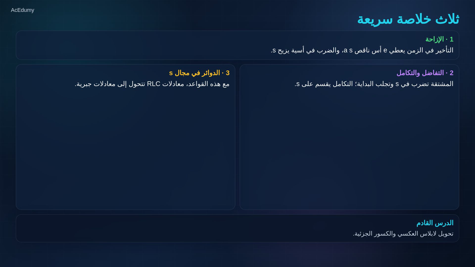 إطار من الفيديو الأصلي يبين أزواج لابلاس أو جدول الخصائص أو المثال التفاضلي.