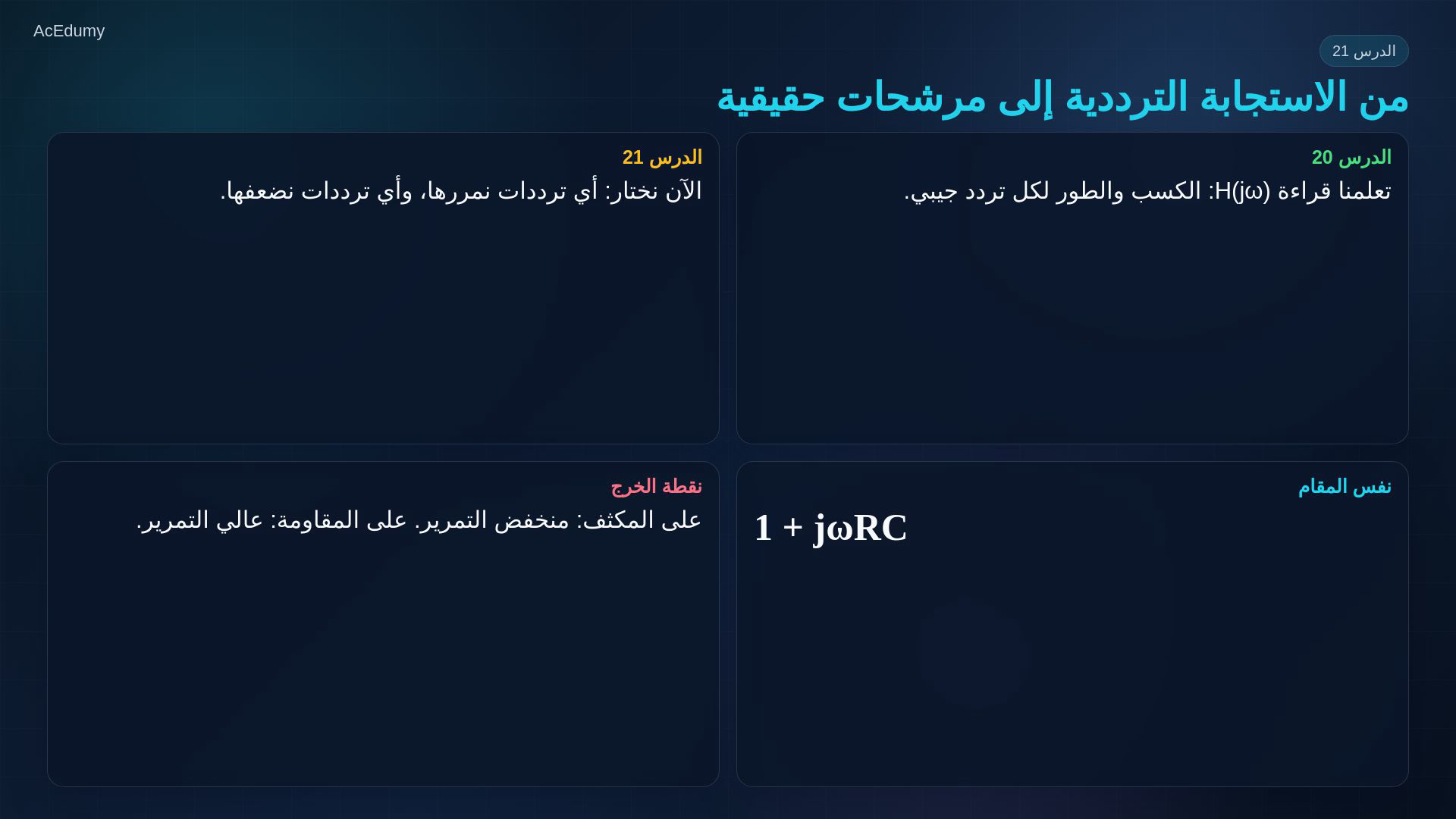 مرجع أصلي يشرح مرشح RC أو تردد القطع أو تصميم المنخفض والعالي.