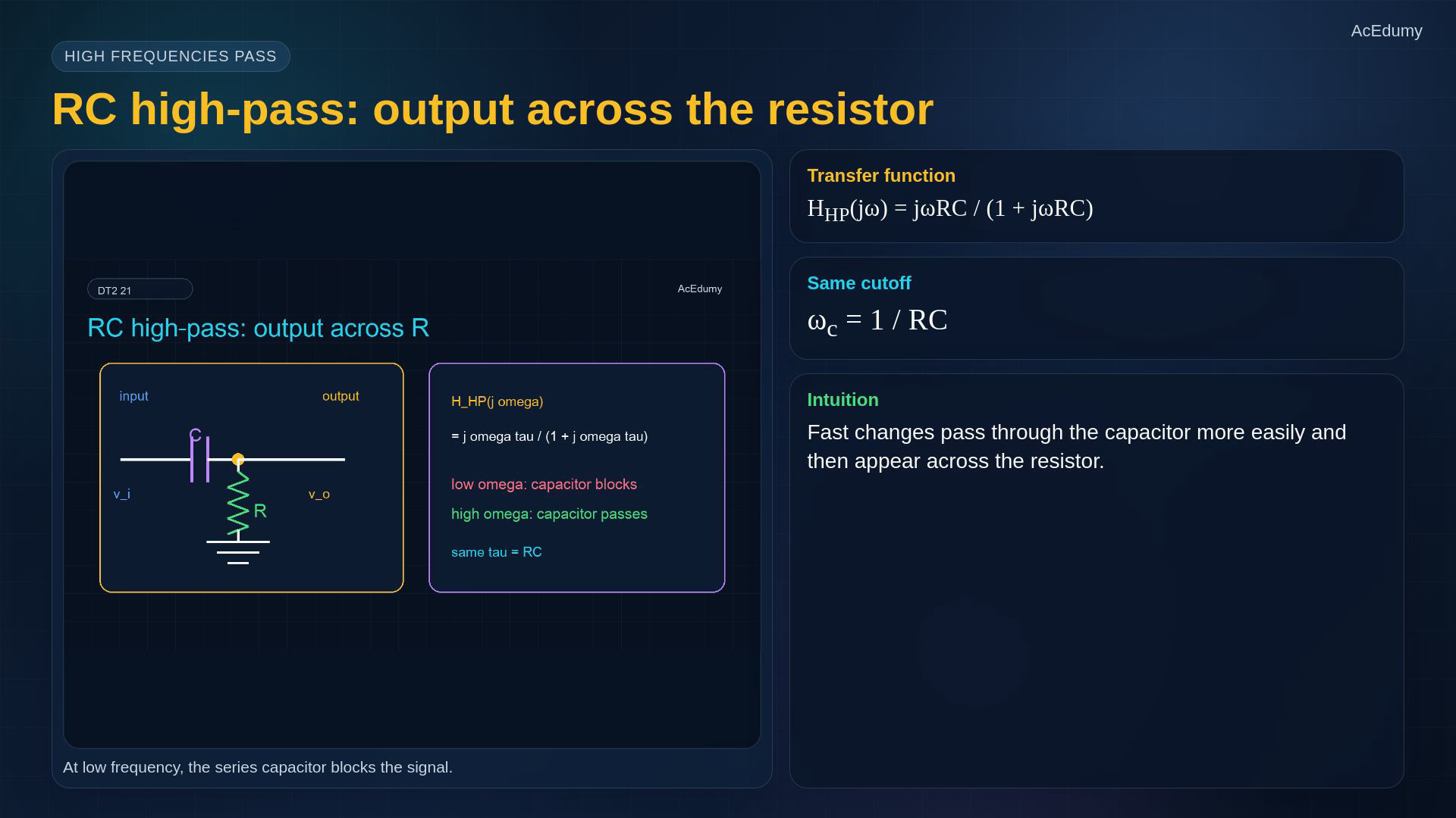 Reviewed original English video reference comparing RC filter topology, response, cutoff or design.