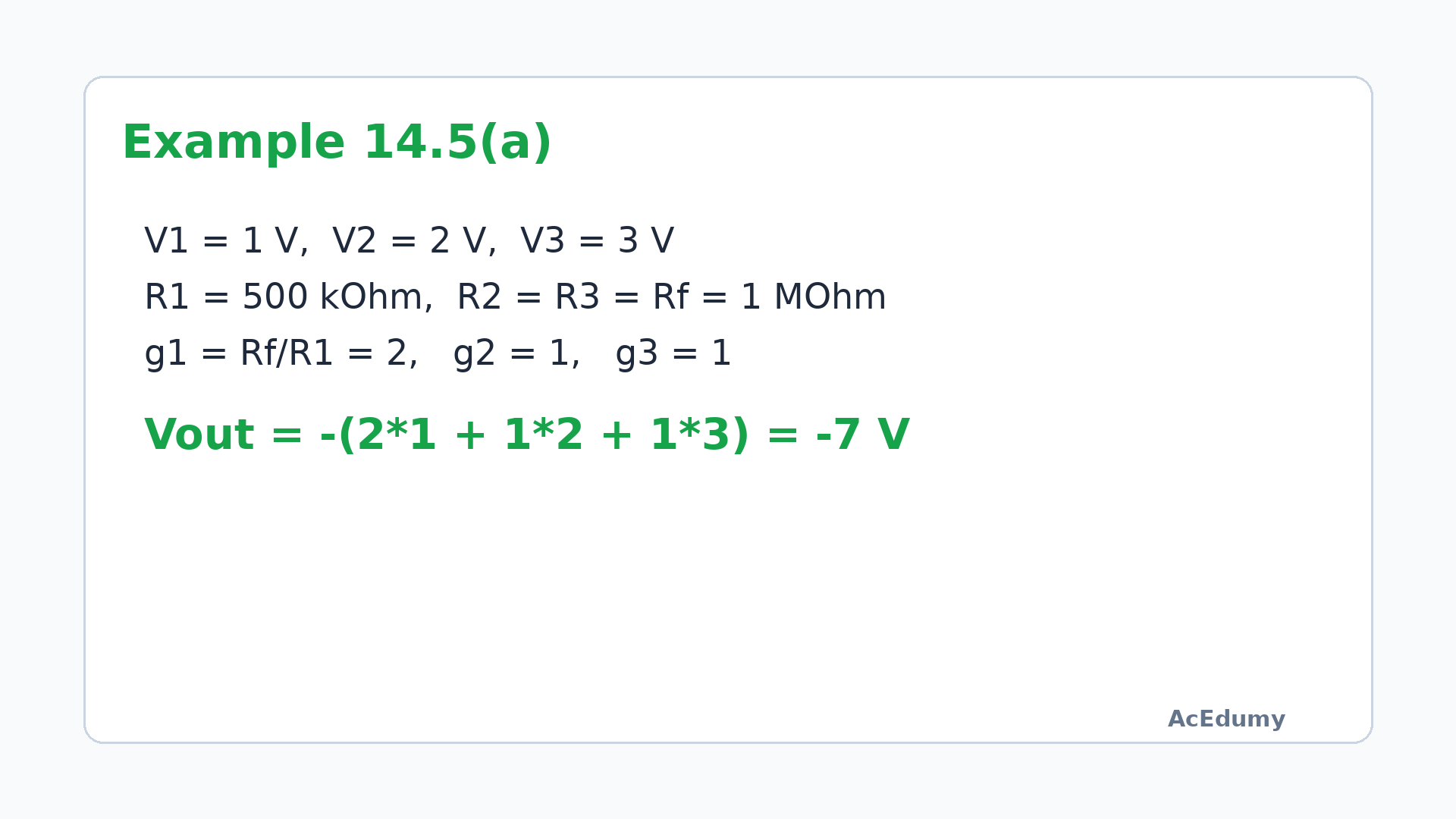 Example 14.5(a): a weighted sum producing minus 7 V.