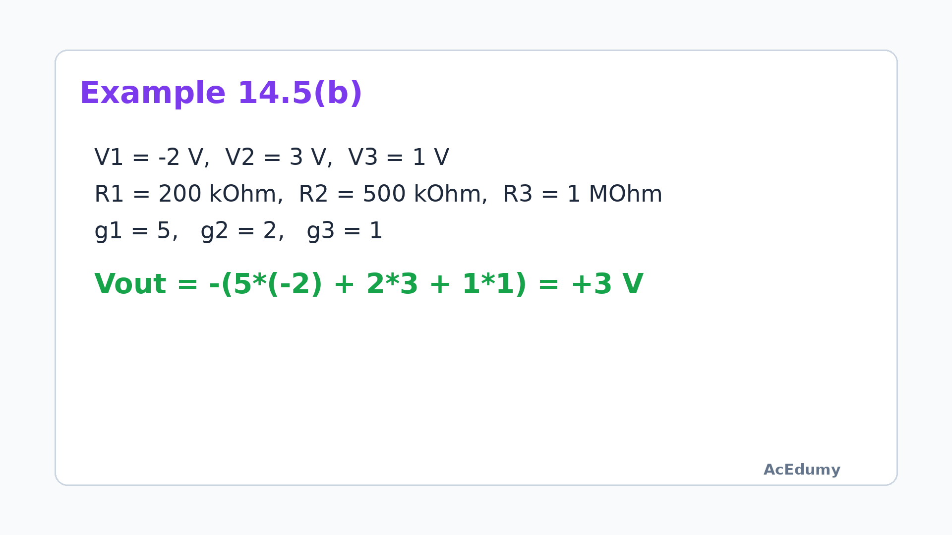 Example 14.5(b): a negative weighted sum producing plus 3 V.