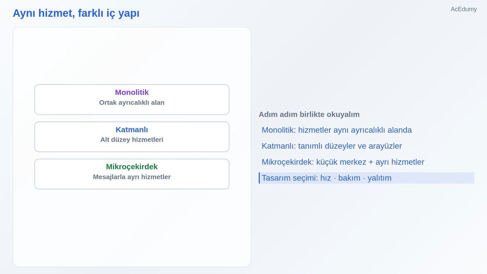 Aynı hizmet, farklı iç yapı