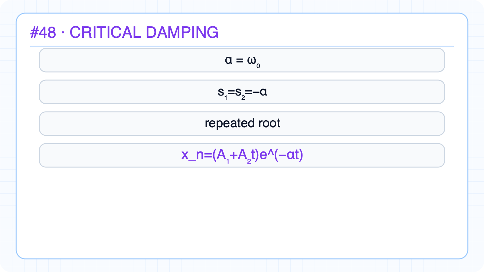 Critically damped solution form