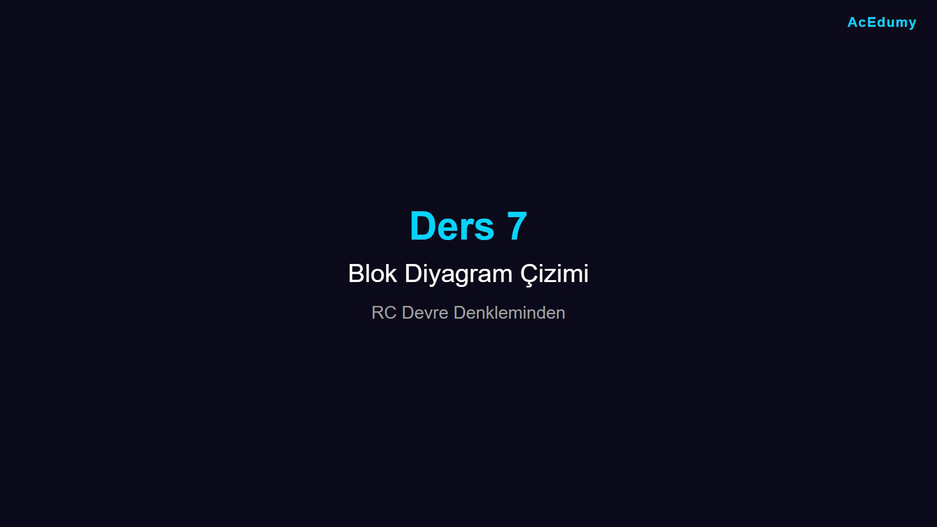 RC diferansiyel denkleminin integralli forma dönüşümünü ve 1/R negatif geri beslemeli blok diyagramını gösteren ders karesi.