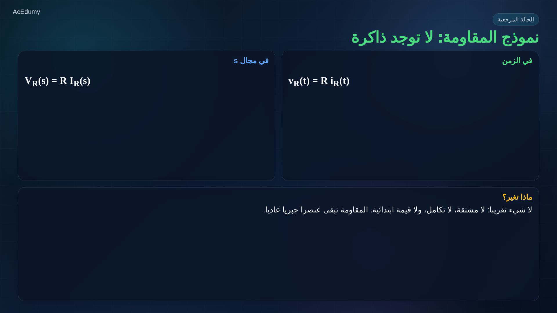 إطار مرجعي من الفيديو الأصلي عن طاقة العناصر أو قوانينها أو دائرة تفريغ RC.