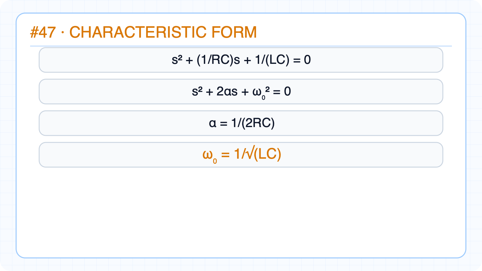 Characteristic equation and parameters