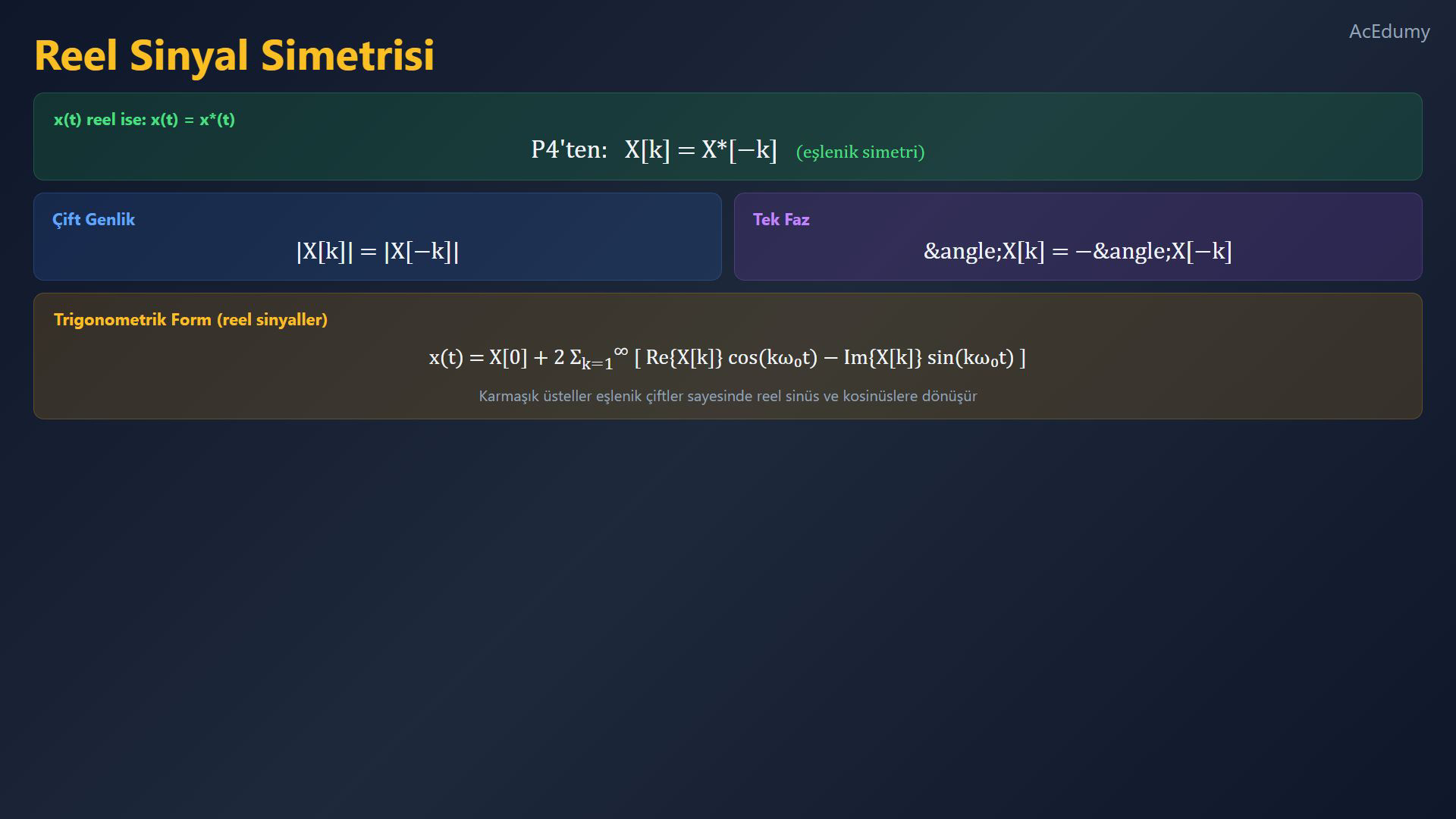 Türkçe kaynak videodan Fourier serisi özellikleri referansı.