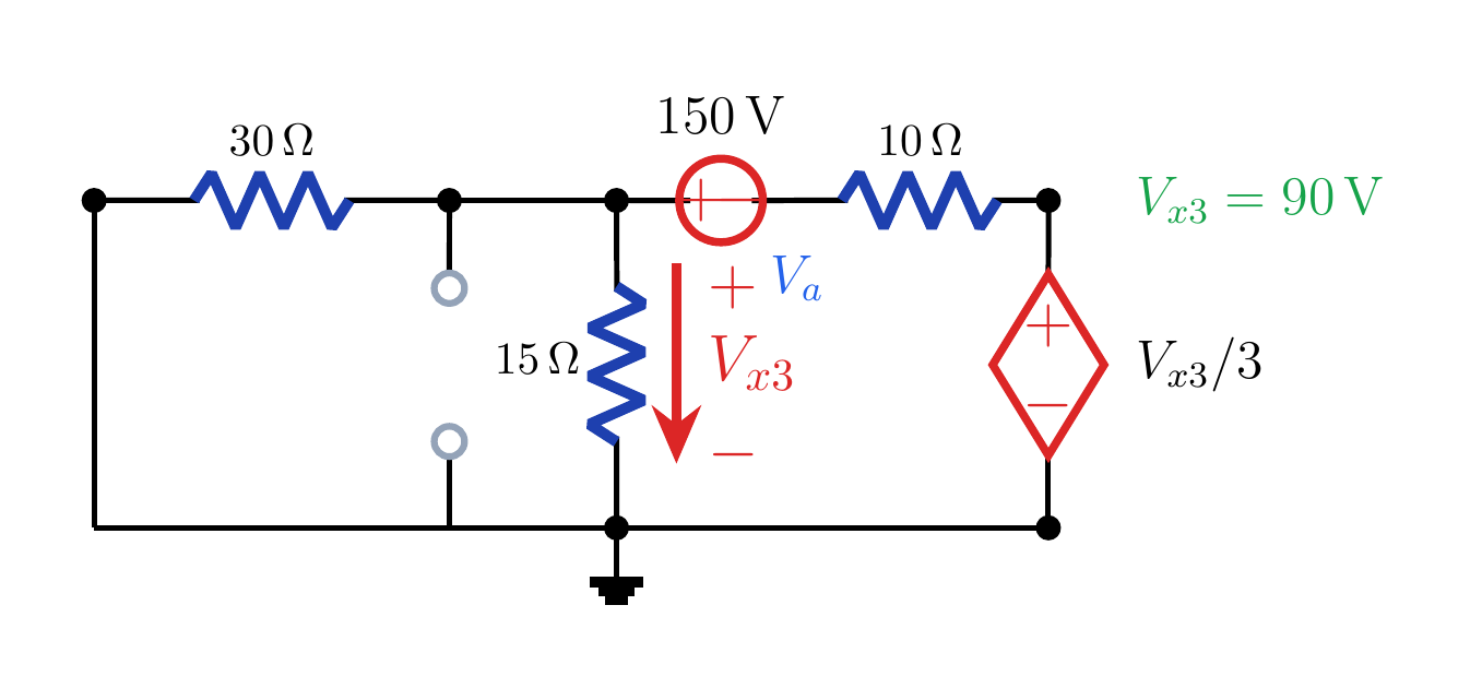 Supernode subcircuit with only the 150 V source active.