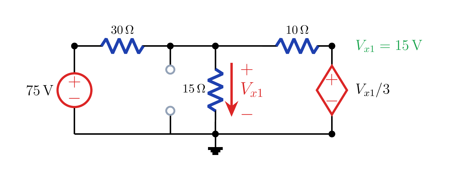 Subcircuit with only the 75 V source active.