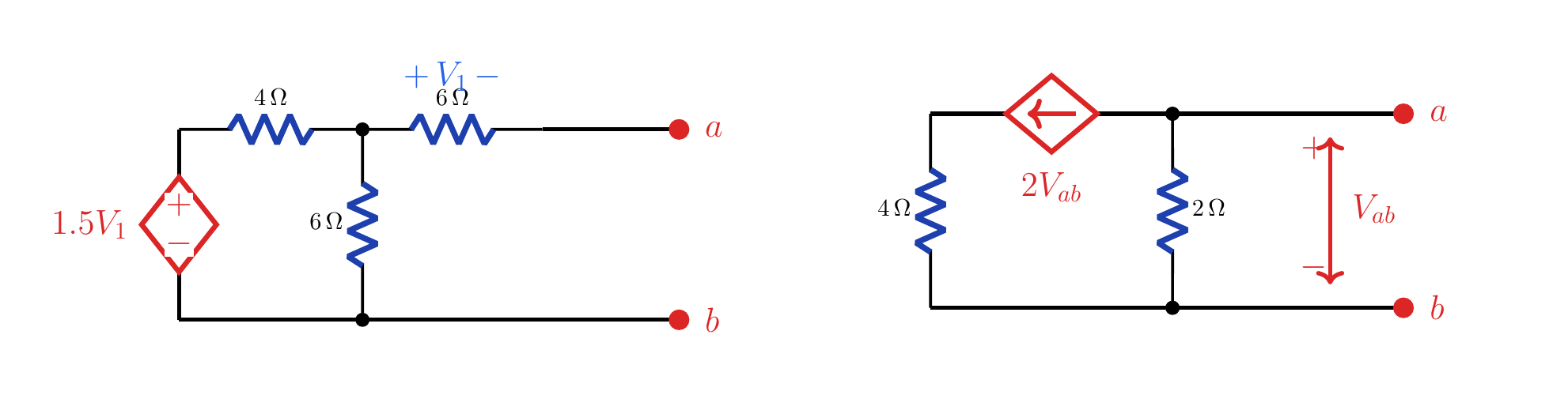 Two a-b port networks containing dependent sources only.