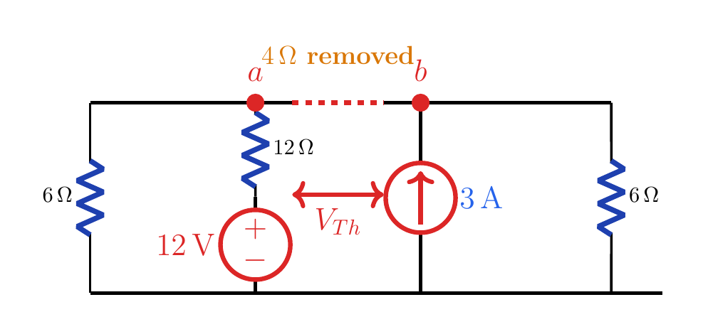Open terminals a-b after removing the 4 Ω load.