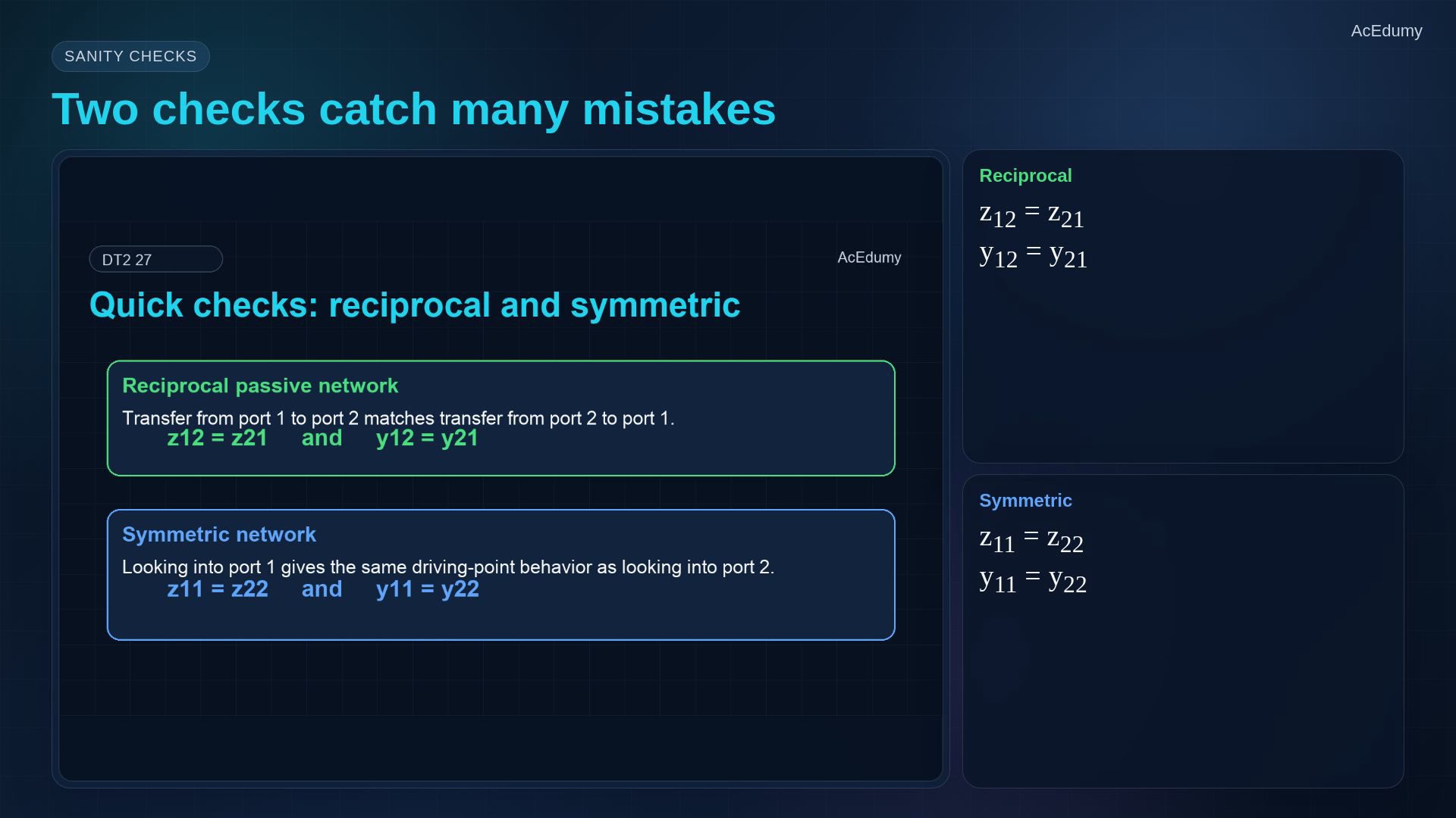 Reviewed same-video reference about two-port variables, impedance or admittance matrices and analysis workflow.